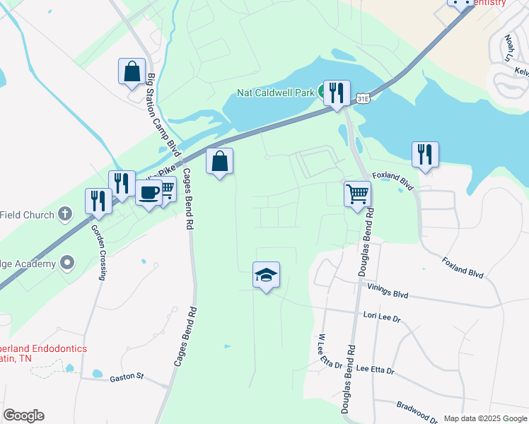 map of restaurants, bars, coffee shops, grocery stores, and more near 3120 Lamond Drive in Gallatin