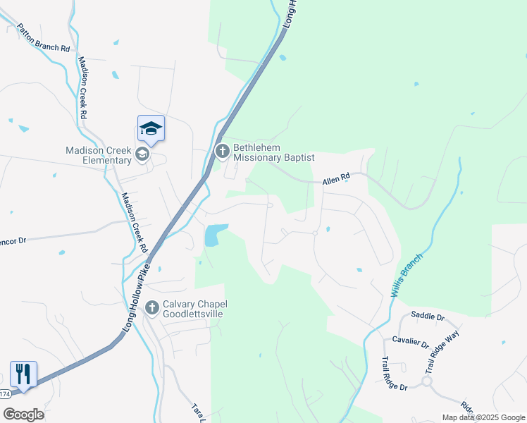 map of restaurants, bars, coffee shops, grocery stores, and more near 221 Sydney Drive in Goodlettsville