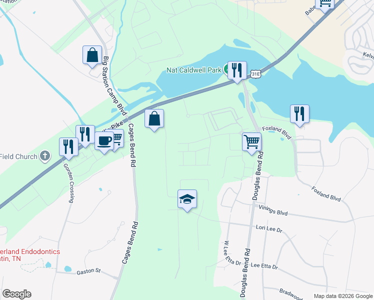 map of restaurants, bars, coffee shops, grocery stores, and more near 3120 Lamond Drive in Gallatin