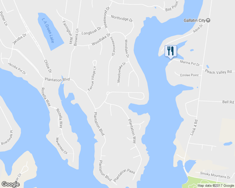map of restaurants, bars, coffee shops, grocery stores, and more near 1127 Isaac Franklin Drive in Gallatin