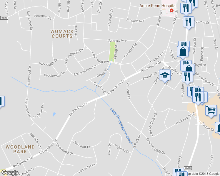 map of restaurants, bars, coffee shops, grocery stores, and more near 1430 Richardson Drive in Reidsville