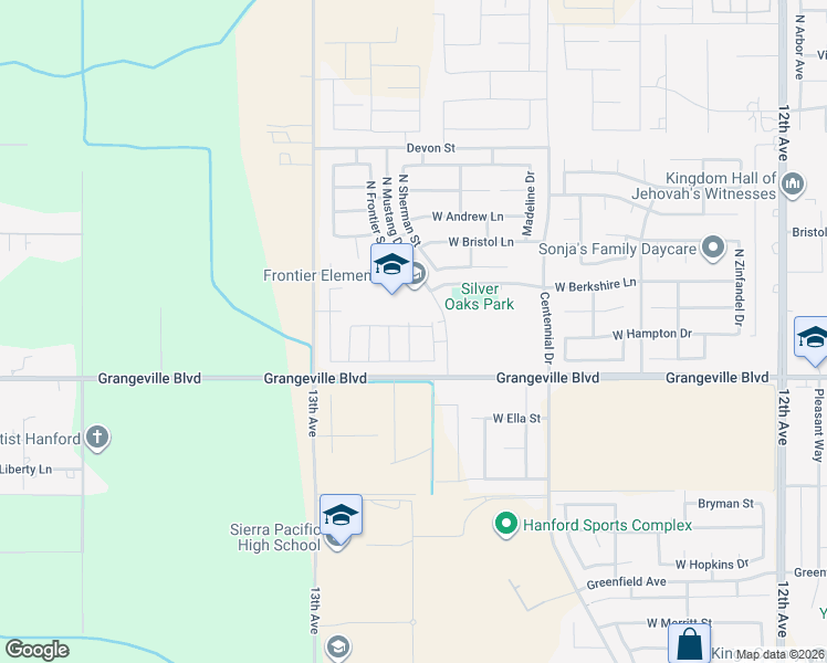map of restaurants, bars, coffee shops, grocery stores, and more near 2459 West Hampton Drive in Hanford
