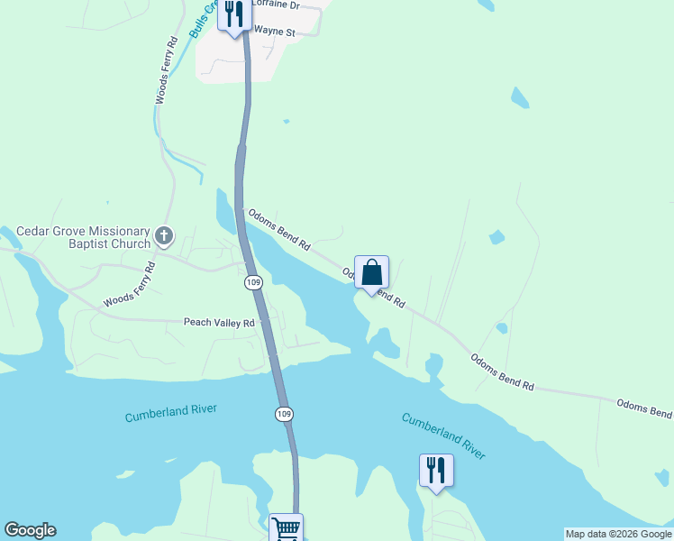 map of restaurants, bars, coffee shops, grocery stores, and more near 164 Odoms Bend Road in Gallatin