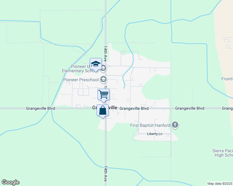 map of restaurants, bars, coffee shops, grocery stores, and more near 13825 Kanawyer Street in Hanford