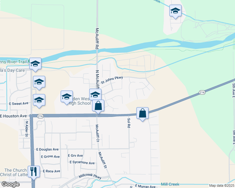 map of restaurants, bars, coffee shops, grocery stores, and more near 3934 East Elowin Avenue in Visalia