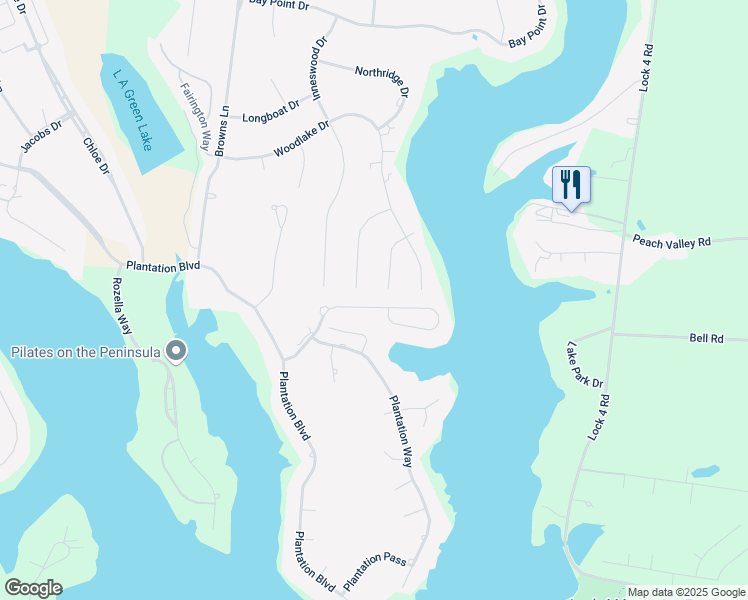 map of restaurants, bars, coffee shops, grocery stores, and more near 107 Bluewater Drive in Gallatin
