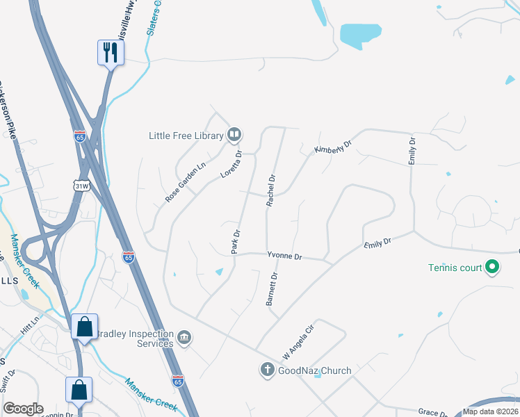 map of restaurants, bars, coffee shops, grocery stores, and more near 994 Kimberly Drive in Goodlettsville