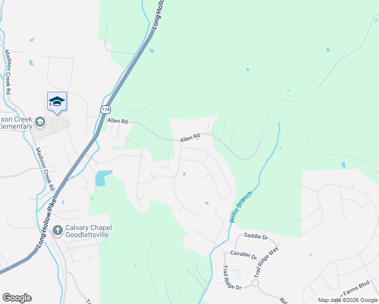 map of restaurants, bars, coffee shops, grocery stores, and more near 427 Fall Creek Circle in Goodlettsville
