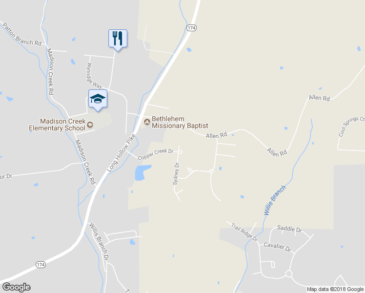 map of restaurants, bars, coffee shops, grocery stores, and more near 219 Sydney Drive in Goodlettsville