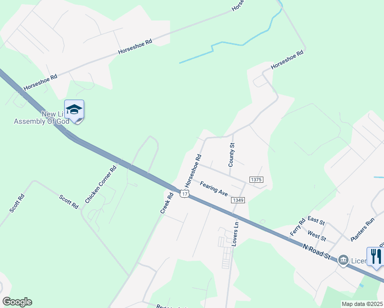 map of restaurants, bars, coffee shops, grocery stores, and more near 1108 Horseshoe Road in Elizabeth City