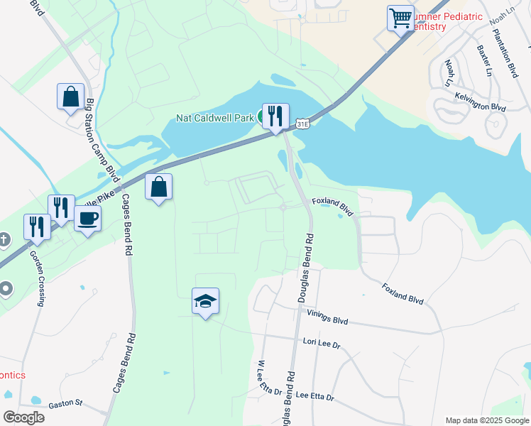 map of restaurants, bars, coffee shops, grocery stores, and more near Westburn Lane in Gallatin