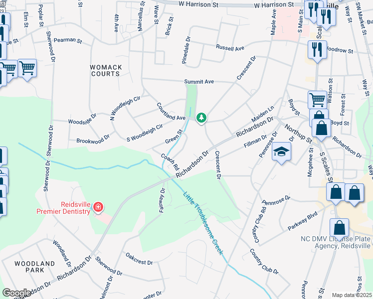 map of restaurants, bars, coffee shops, grocery stores, and more near 1207 Morgan Drive in Reidsville