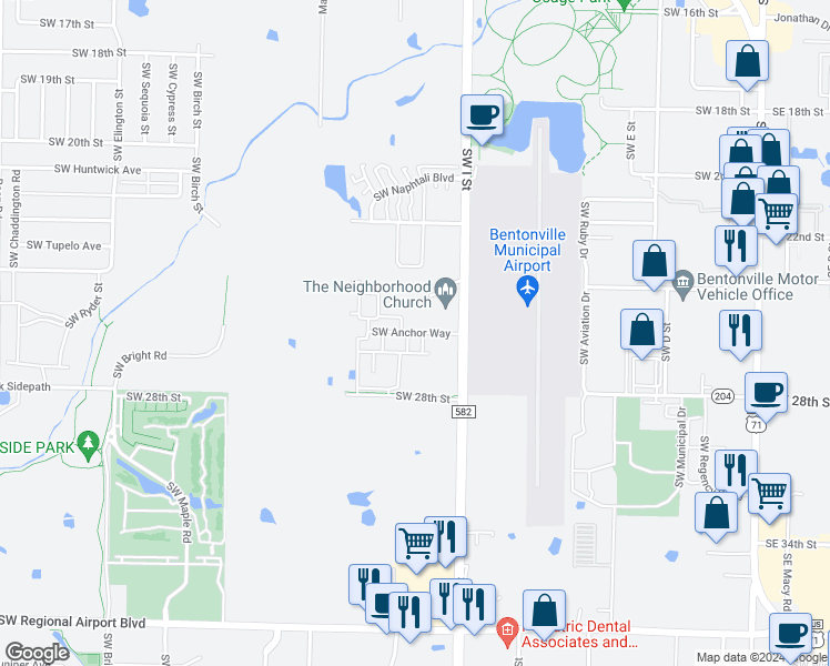 map of restaurants, bars, coffee shops, grocery stores, and more near Southwest Anchor Way in Benton County