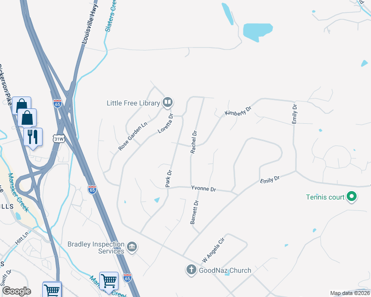 map of restaurants, bars, coffee shops, grocery stores, and more near 994 Kimberly Drive in Goodlettsville