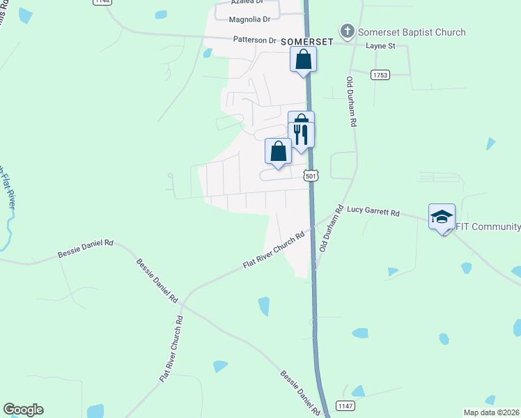 map of restaurants, bars, coffee shops, grocery stores, and more near 58 S 2nd St in Roxboro