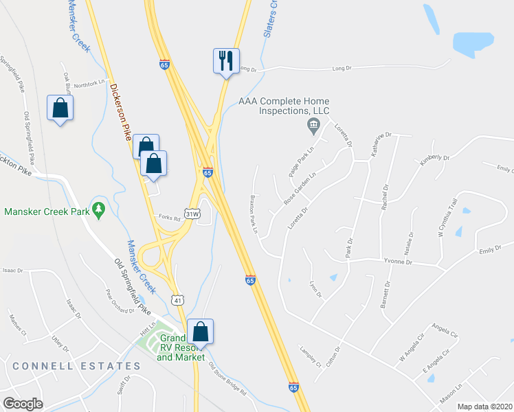 map of restaurants, bars, coffee shops, grocery stores, and more near 123 Braxton Park Lane in Goodlettsville