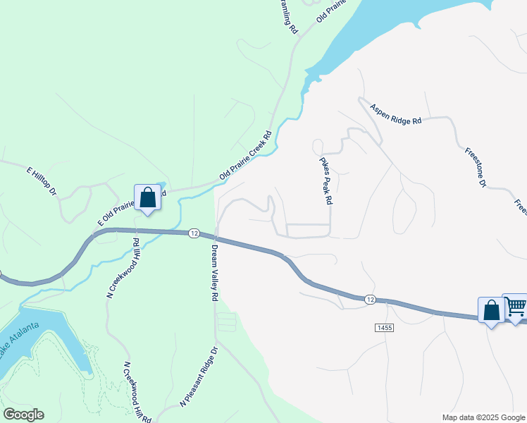 map of restaurants, bars, coffee shops, grocery stores, and more near Mountain Lake Drive in Rogers