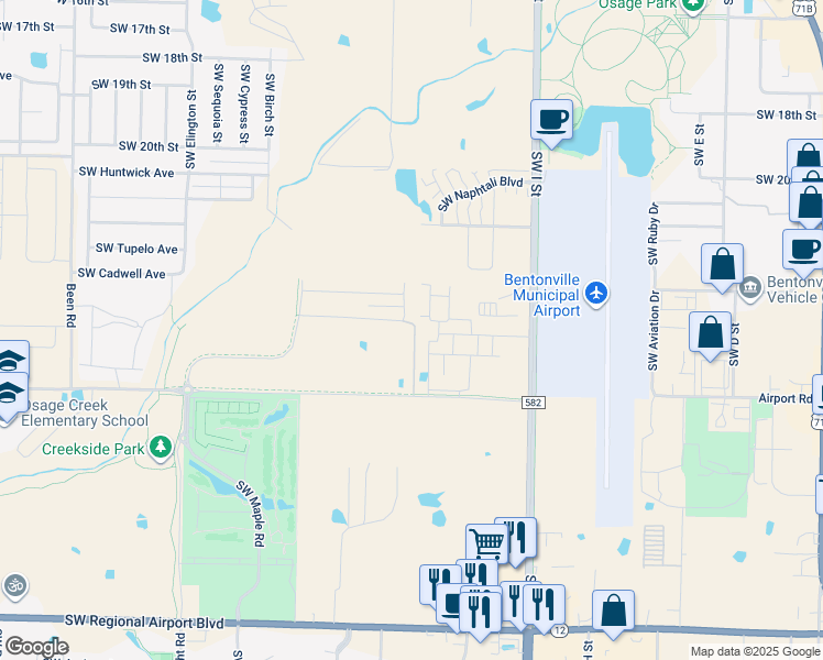map of restaurants, bars, coffee shops, grocery stores, and more near 2706 Southwest Brandon Drive in Bentonville
