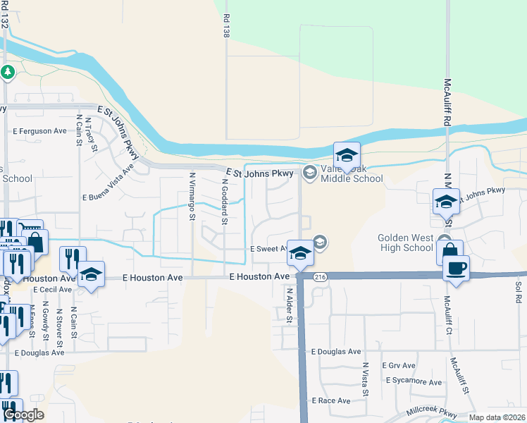 map of restaurants, bars, coffee shops, grocery stores, and more near in Visalia