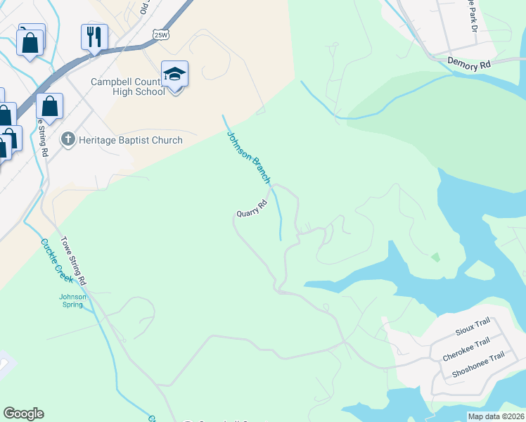 map of restaurants, bars, coffee shops, grocery stores, and more near 328 Quarry Road in Jacksboro