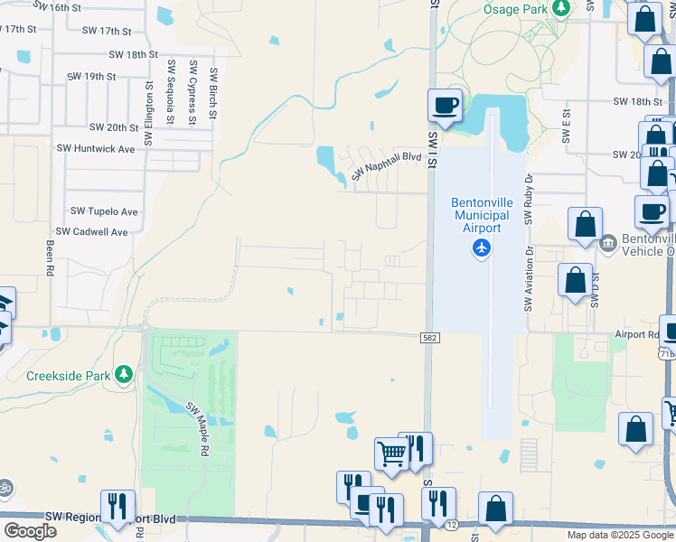 map of restaurants, bars, coffee shops, grocery stores, and more near 2706 Southwest Brandon Drive in Bentonville
