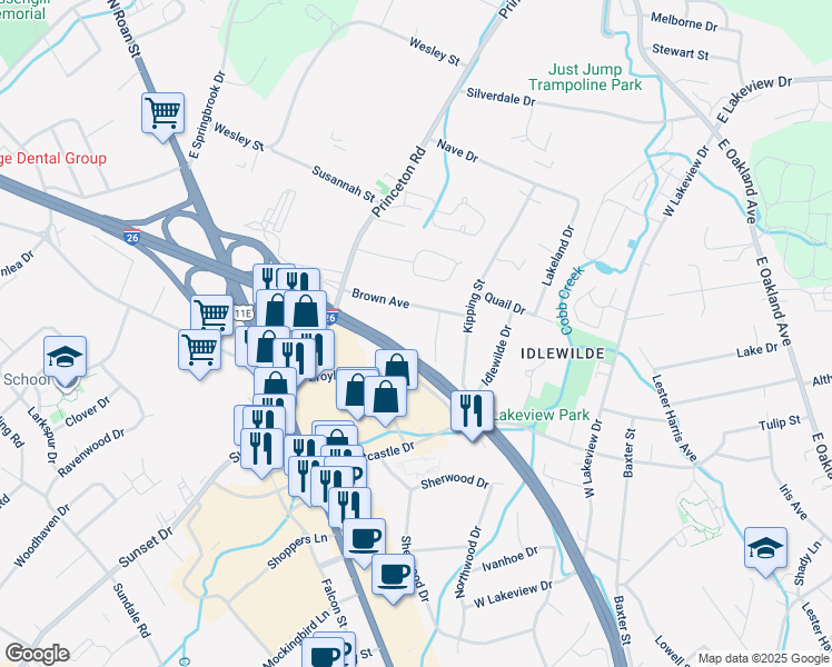 map of restaurants, bars, coffee shops, grocery stores, and more near 2107 Bartlett Street in Johnson City
