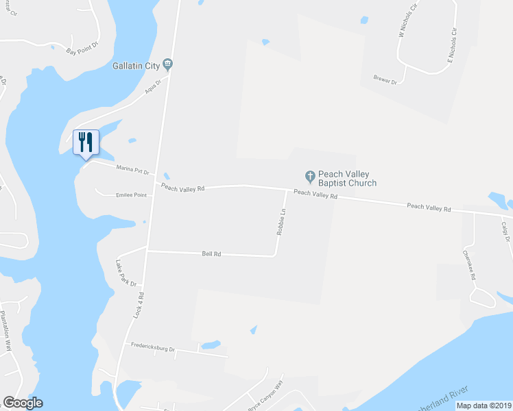 map of restaurants, bars, coffee shops, grocery stores, and more near 557 Peach Valley Road in Gallatin