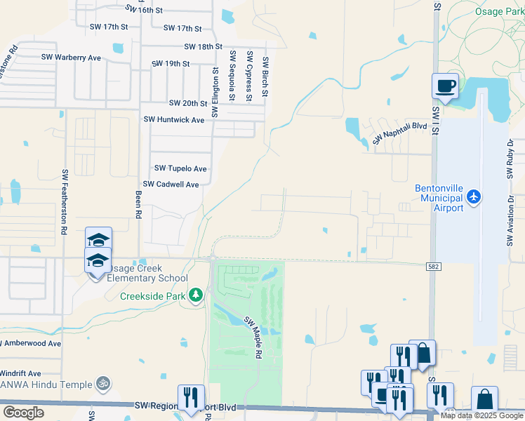 map of restaurants, bars, coffee shops, grocery stores, and more near 1901 Southwest 28th Street in Bentonville