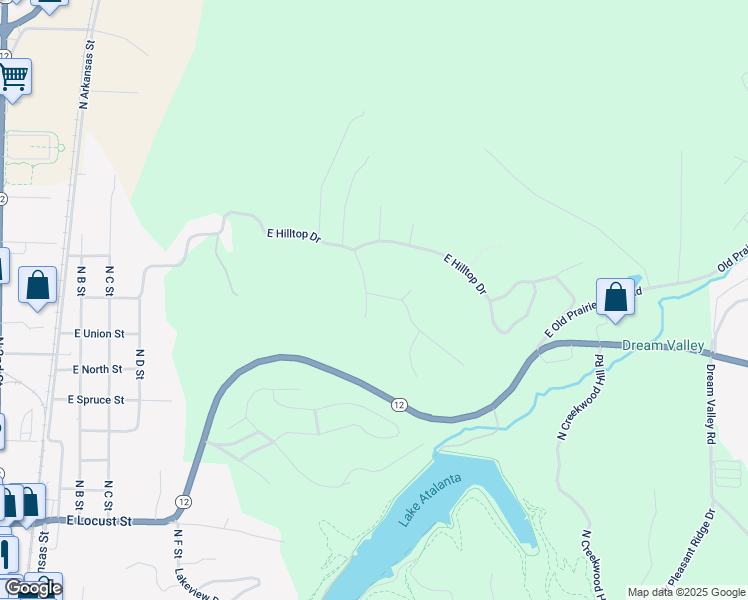 map of restaurants, bars, coffee shops, grocery stores, and more near 1416 Woodland Drive in Rogers