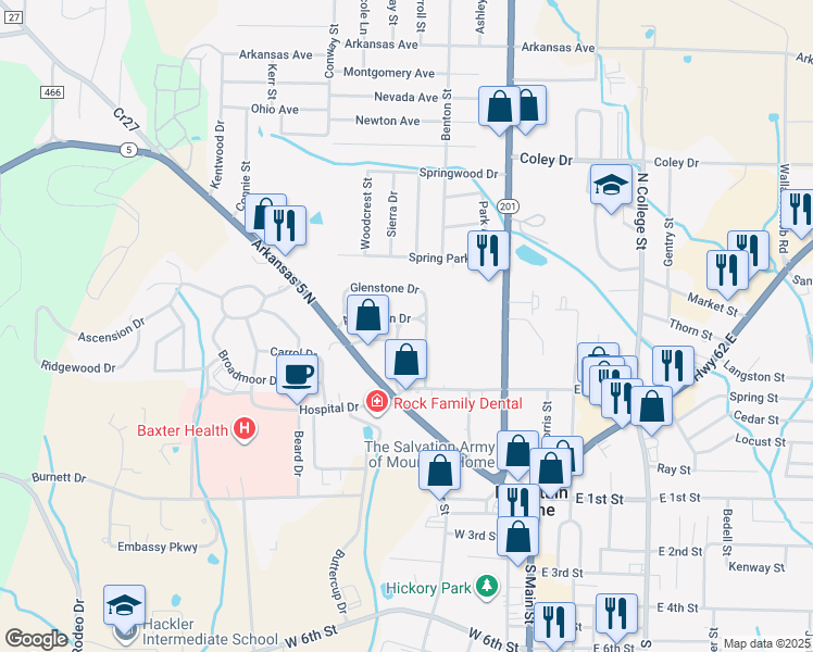 map of restaurants, bars, coffee shops, grocery stores, and more near 330 Glenstone Drive in Mountain Home