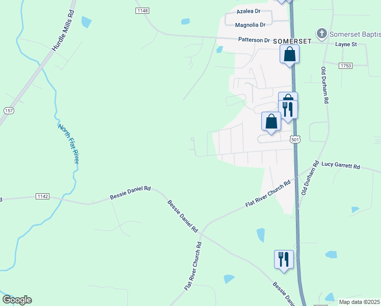map of restaurants, bars, coffee shops, grocery stores, and more near 330-338 Somerset Drive in Roxboro