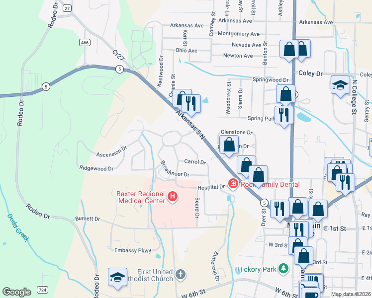 map of restaurants, bars, coffee shops, grocery stores, and more near 623 Carrol Drive in Mountain Home