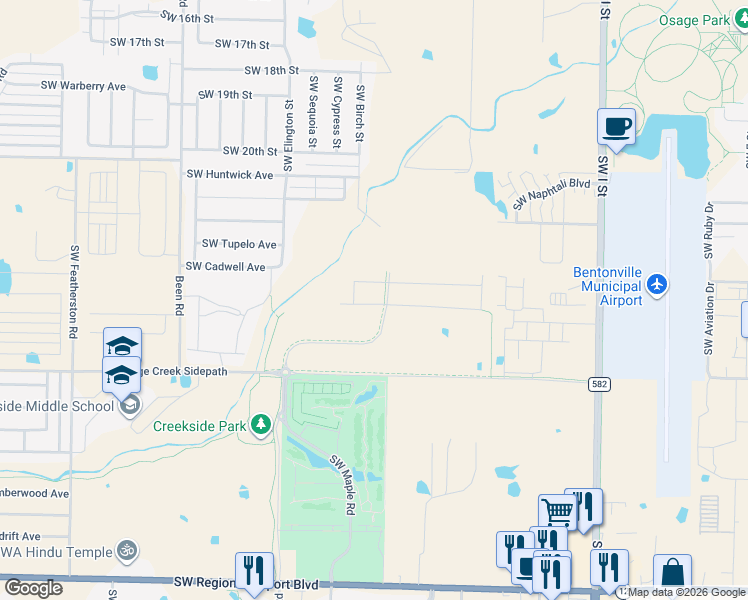 map of restaurants, bars, coffee shops, grocery stores, and more near 3002 Southwest I Street in Bentonville