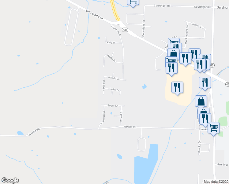 map of restaurants, bars, coffee shops, grocery stores, and more near 201 Larkin Drive in Martin