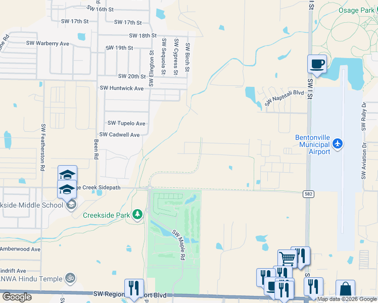 map of restaurants, bars, coffee shops, grocery stores, and more near 1901 Southwest 28th Street in Bentonville