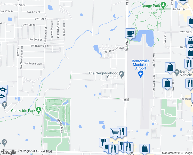 map of restaurants, bars, coffee shops, grocery stores, and more near 2702 Southwest Brandon Drive in Bentonville