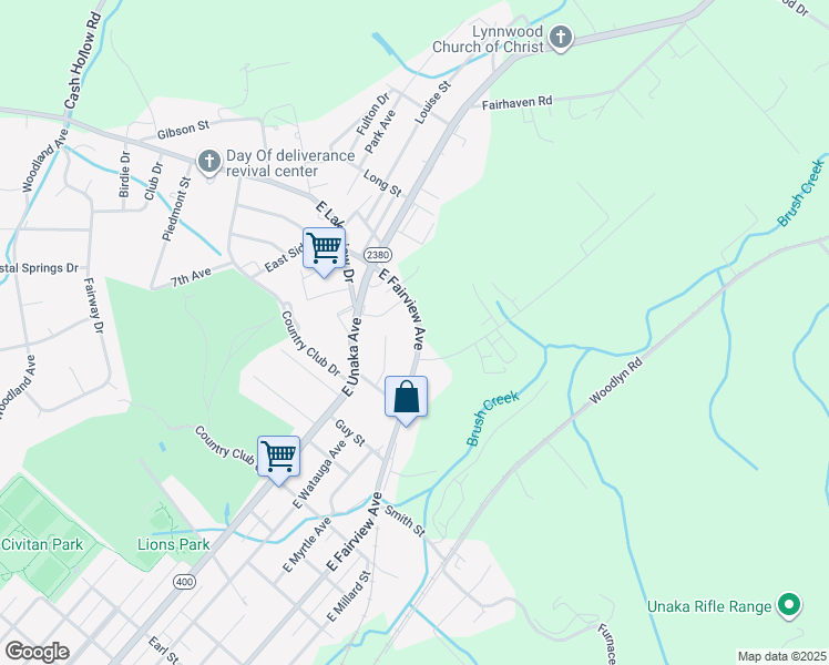map of restaurants, bars, coffee shops, grocery stores, and more near 2231 East Fairview Avenue in Johnson City