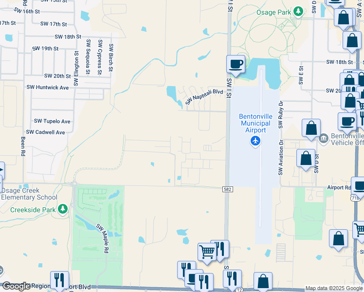 map of restaurants, bars, coffee shops, grocery stores, and more near 2700 Southwest Brandon Drive in Bentonville
