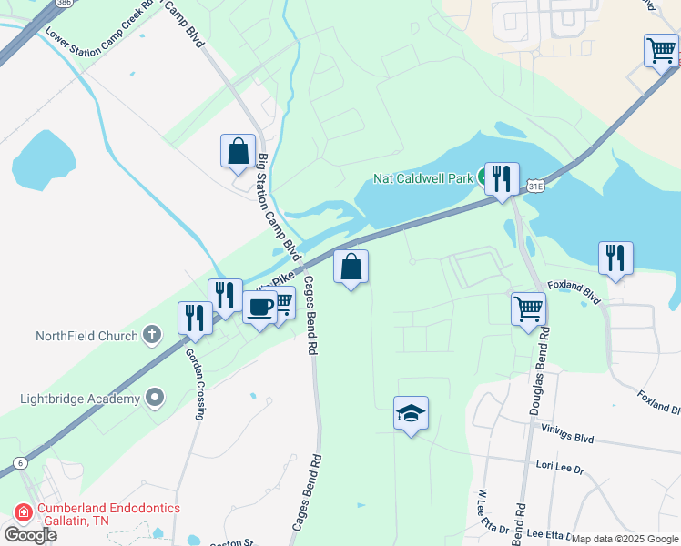 map of restaurants, bars, coffee shops, grocery stores, and more near 108 Miss B Boulevard in Gallatin