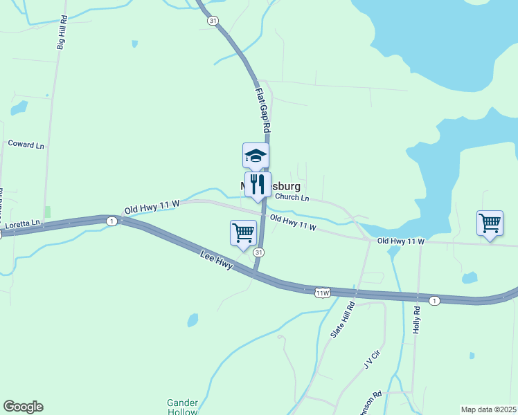 map of restaurants, bars, coffee shops, grocery stores, and more near 205 Tennessee 31 in Mooresburg