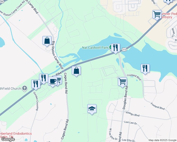 map of restaurants, bars, coffee shops, grocery stores, and more near 120 Vintage Foxland Drive in Gallatin