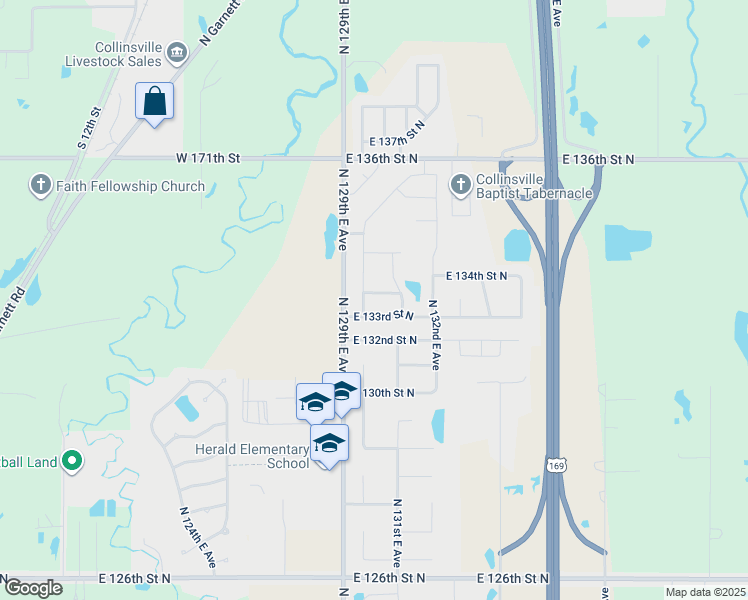 map of restaurants, bars, coffee shops, grocery stores, and more near 13022 East 133rd Place North in Collinsville