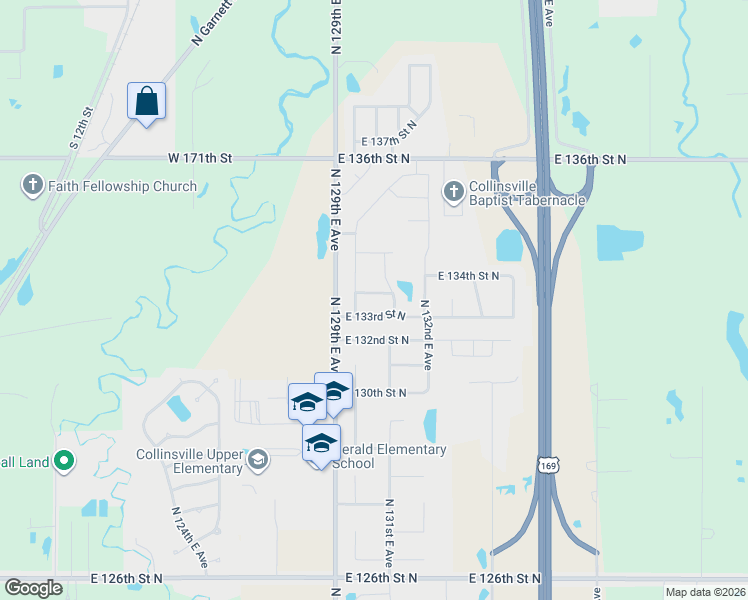 map of restaurants, bars, coffee shops, grocery stores, and more near 13021 East 133rd Place North in Collinsville