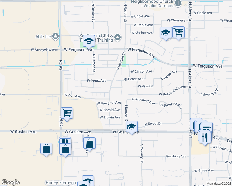 map of restaurants, bars, coffee shops, grocery stores, and more near 6220 West Buena Vista Avenue in Visalia