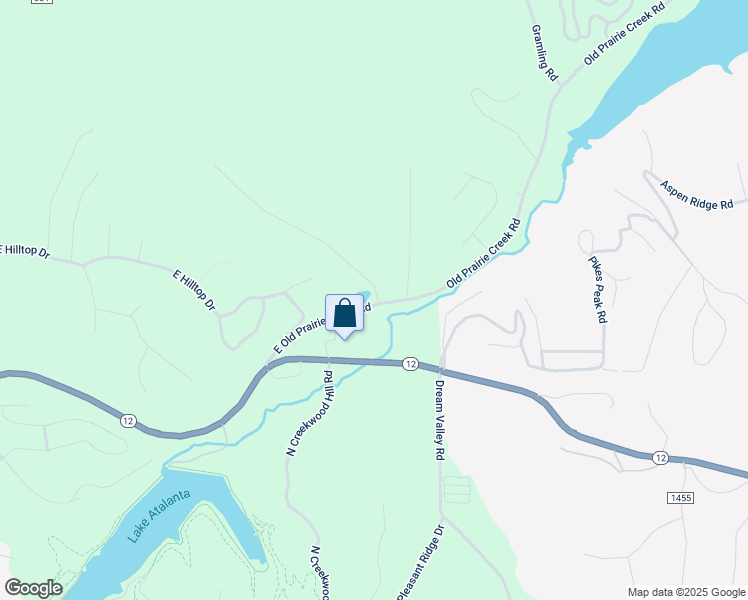 map of restaurants, bars, coffee shops, grocery stores, and more near 1609 Old Prairie Creek Road in Rogers