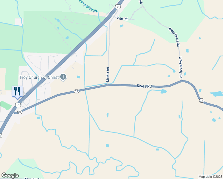 map of restaurants, bars, coffee shops, grocery stores, and more near 1768 Rives Road in Troy