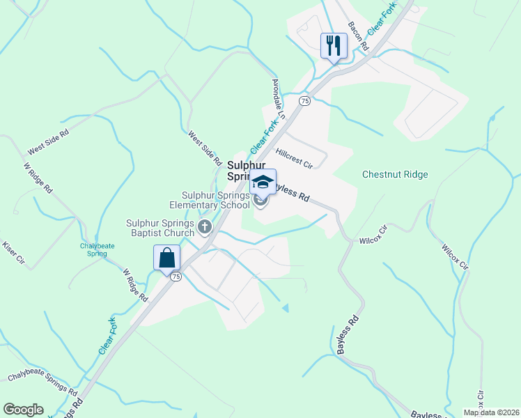 map of restaurants, bars, coffee shops, grocery stores, and more near 1518 Gray Station Sulphur Springs Road in Jonesborough
