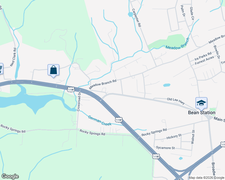 map of restaurants, bars, coffee shops, grocery stores, and more near 175 Main Street in Bean Station