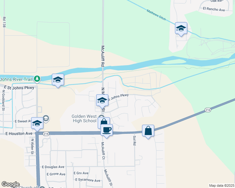 map of restaurants, bars, coffee shops, grocery stores, and more near 1810 North Madera Street in Visalia