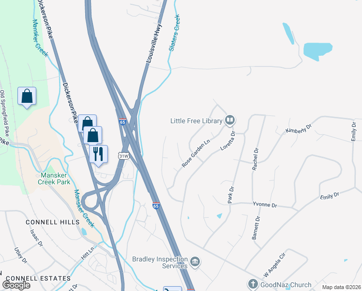 map of restaurants, bars, coffee shops, grocery stores, and more near 111 Marshall Greene Cir in Goodlettsville